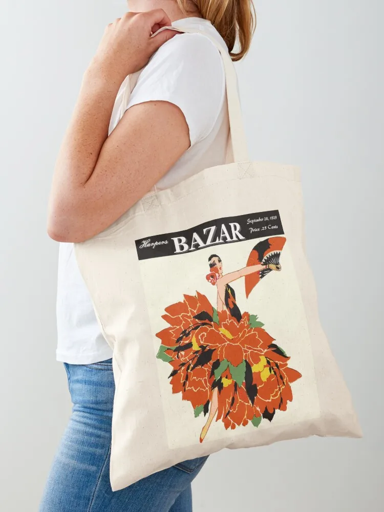 HARPERS BAZAR : Vintage 1929 Magazine Advertising Print Tote Bag Woman shopper bag Big bag Cloth Canvas Tote