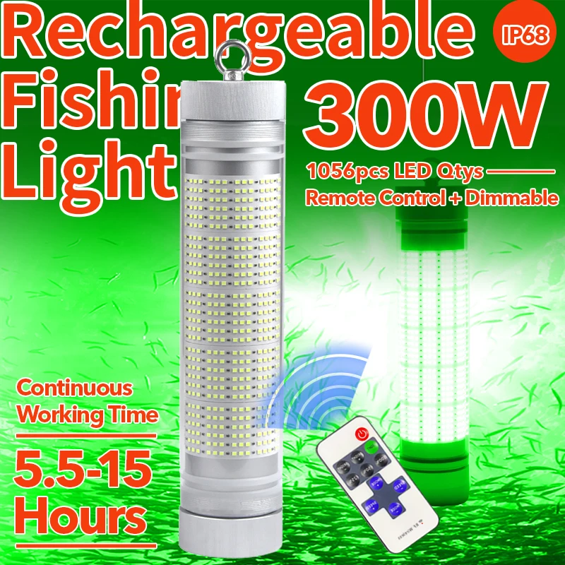Green Blue White Yellow Outdoor 100W 200W 300W Underwater Rechargeable Fishing Light For Boat Marine Fish Lamp Fish Light