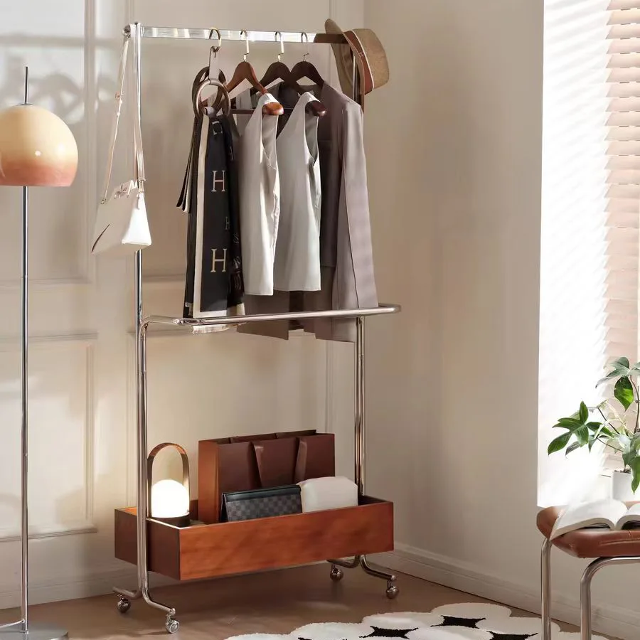 

Light luxury floor hanger stainless steel coat rack bedroom retro hanger removable drying rack medieval rack