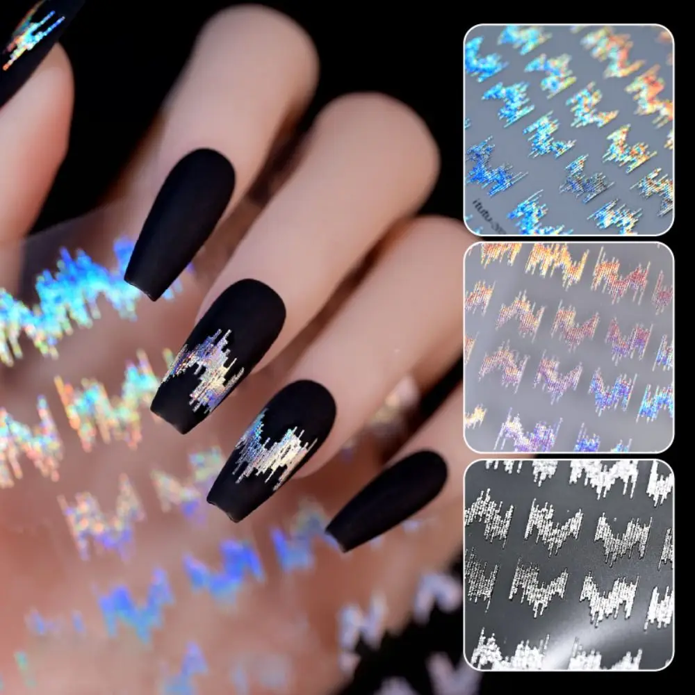 Reflective Yarn Nail Stickers High Quality Silver Gold Nail Decal Aurora Colored Nail Decor