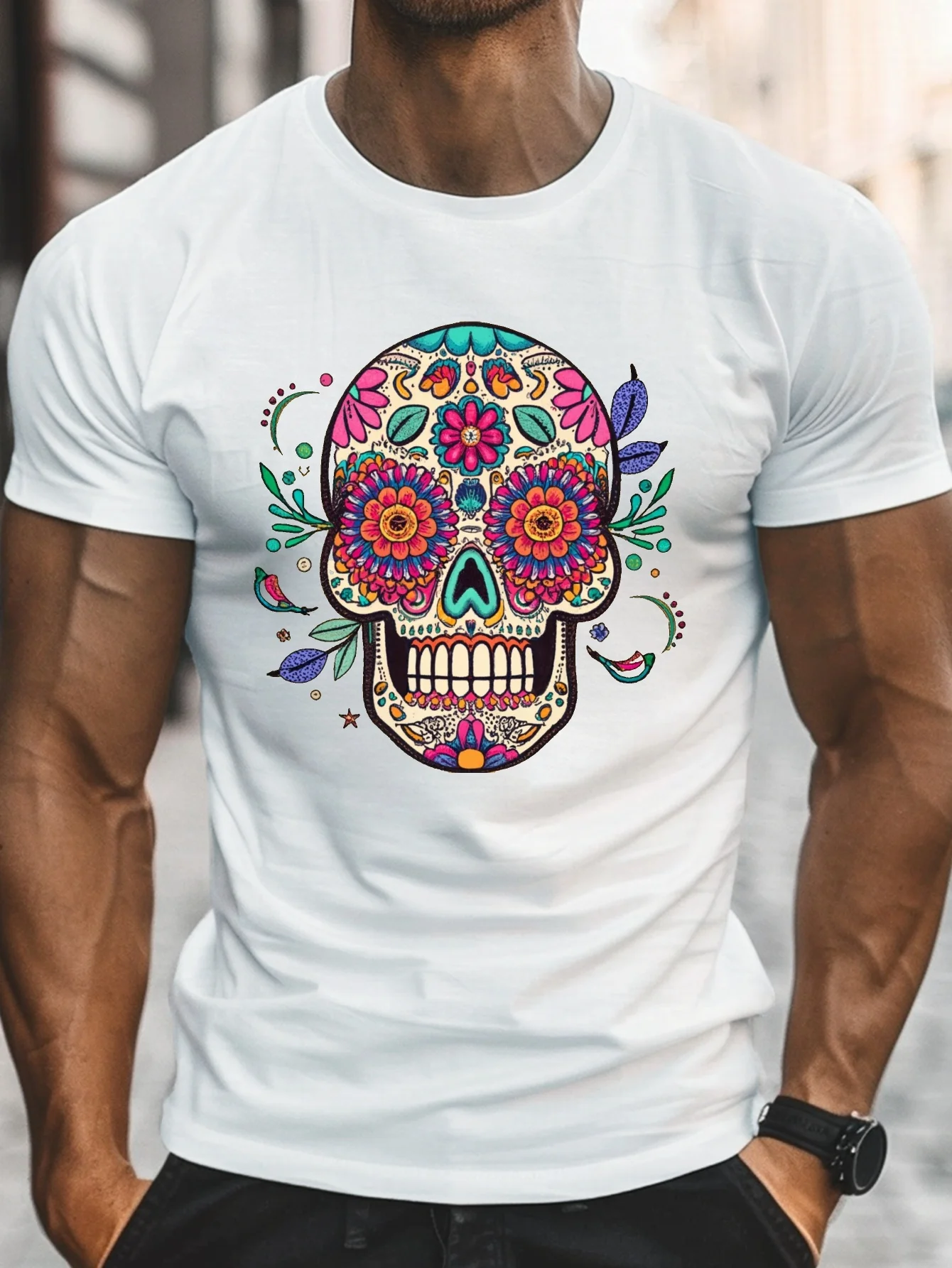 تي شيرت La Calavera De La Catrina Sugar Skull تي شيرت للرجال والنساء موضة جديدة بأكمام قصيرة وياقة دائرية تي شيرت جرافيك للجنسين ملابس الشارع