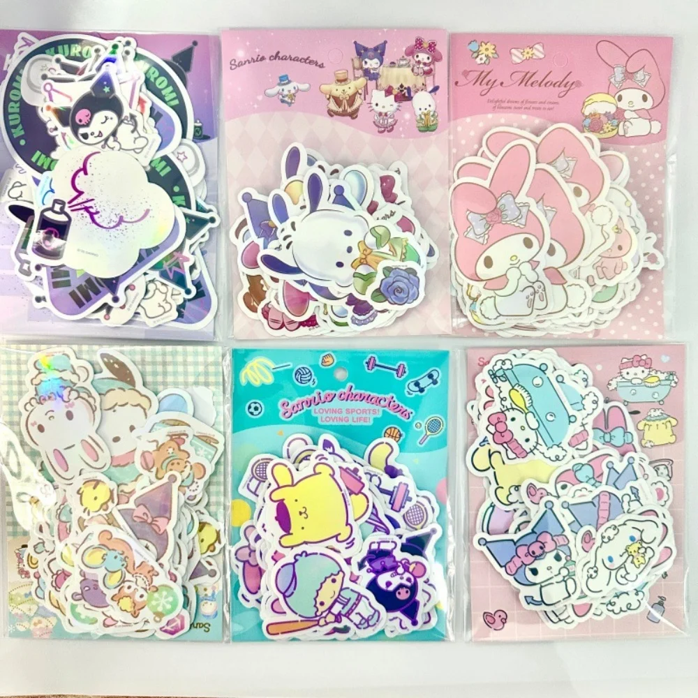

50 шт. оригинальных наклеек Sanrio Hello Kitty, яркие стикеры с персонажами Kuromi и Melody для планировщиков, кружек, скрапбукинга, декора телефонов