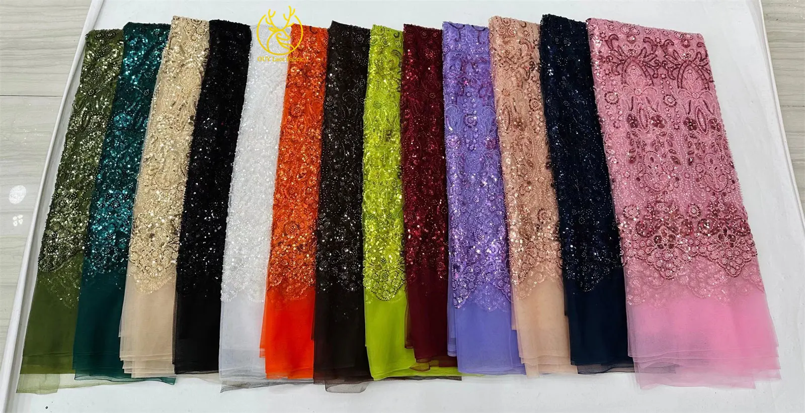 5 Yards meistverkaufter afrikanischer Pailletten-Spitzenstoff, hochwertige Mode, nigerianischer Perlen-Tüll-Spitzenstoff, Nähen von Partykleidern – Detail 3