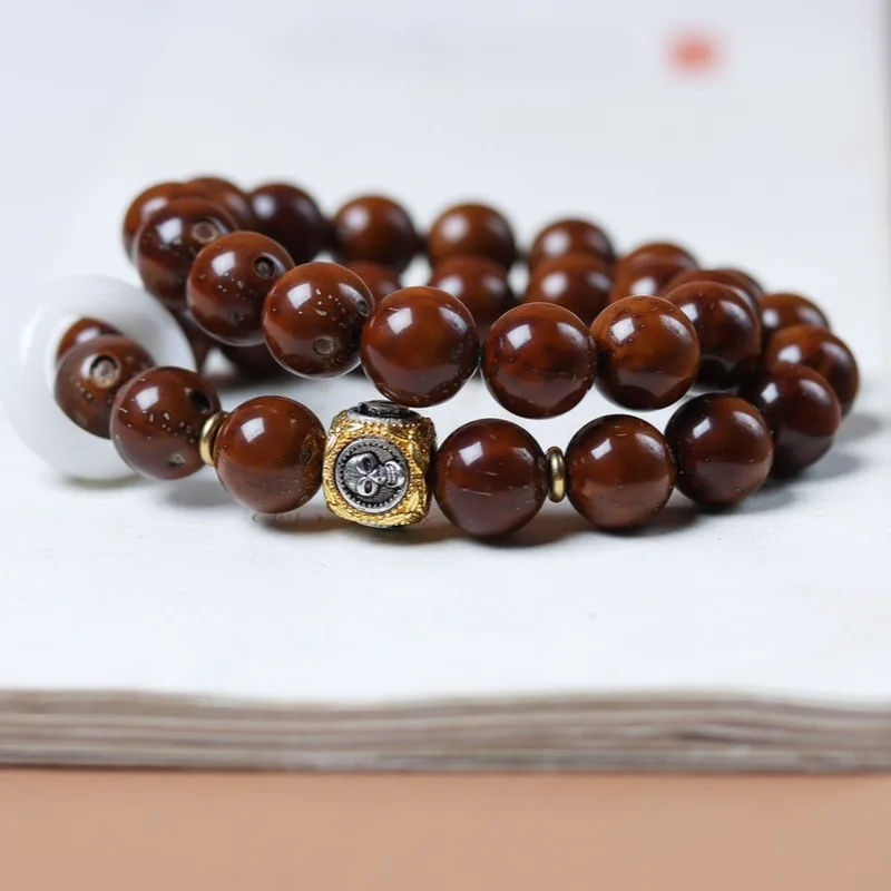 Fortune from All Directions Purple Gold Rat Bead Bodhi Seed Double Circle Bracelet with Decorative Beads, Handheld Jewelry for M