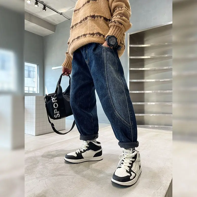 

Осенне-зимние утепленные флисовые зимние штаны для маленьких мальчиков, новинка 2025, джинсы для мальчиков на флисовой подкладке