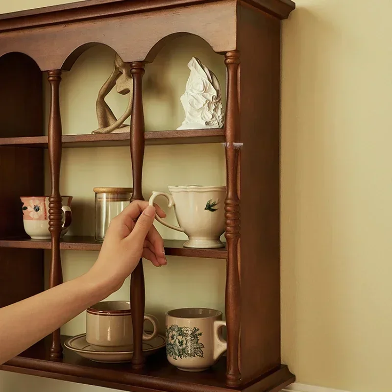 American Rubber Wood Cup Holder  Open-Space Storage Rack, Roman Arch Wall Cabinet, Smooth-Polished Bookshelf, and Display Shelf.