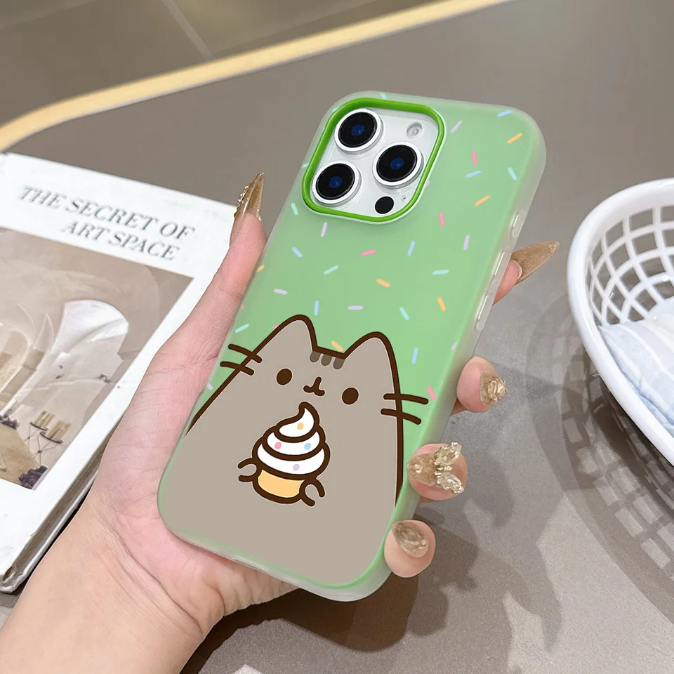 Funda de Silicona Mate 2 en 1 con Gato P-Pusheens para iPhone 17 Air 16e 16 15 14 13 Plus 12 11 Pro X XR Max 6