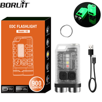 BORUiT V3 EDC Keychain Portable Flashlight 900LM Work Light Type-C Rechargeable Mini Torch with Magnet UV Camping Pocket Lantern