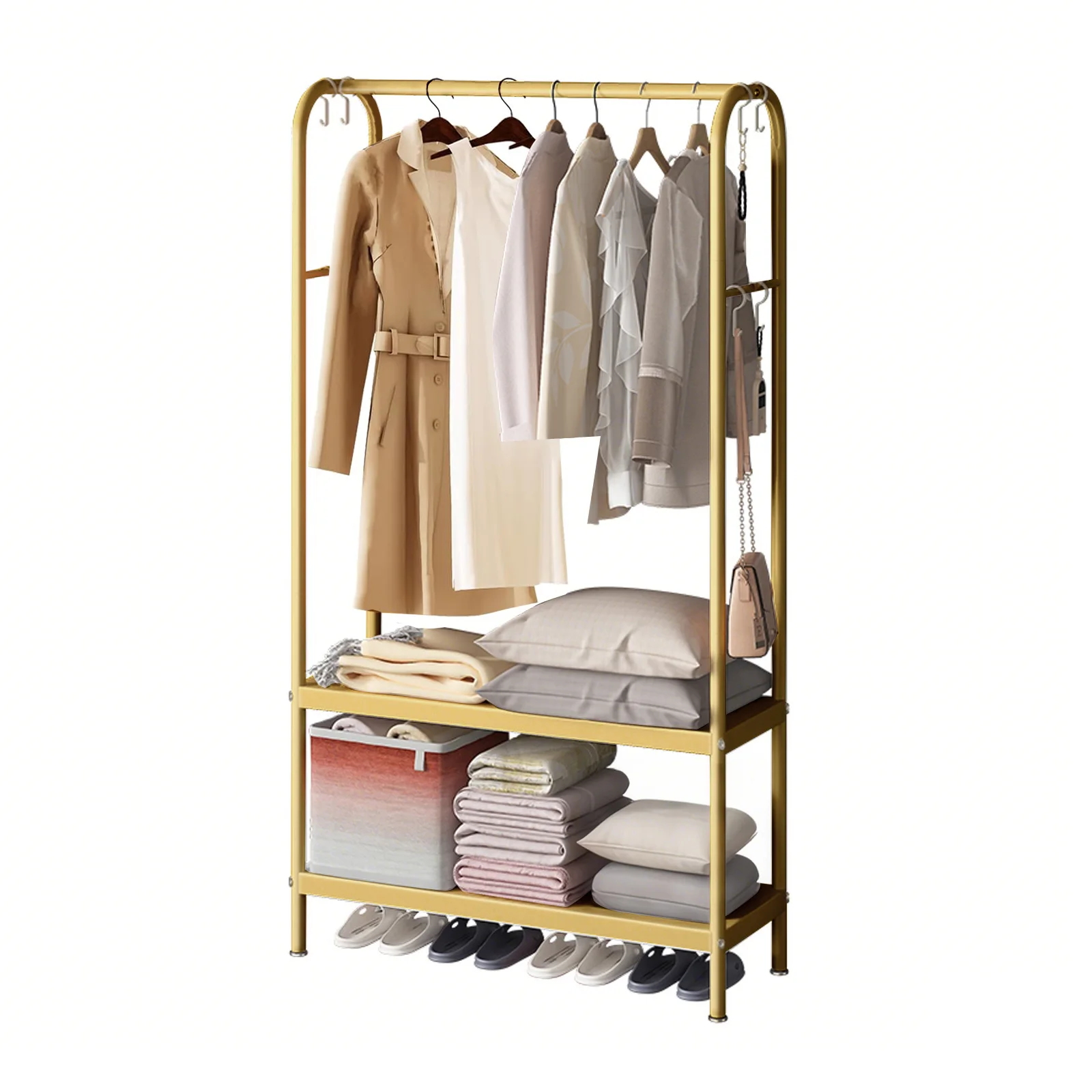 

Heavy Duty Clothes Rack, Metal Clothing Racks For Hanging Clothes, Garment Rack With 2 Tier Closet Shelves, Metal Clothing Rack