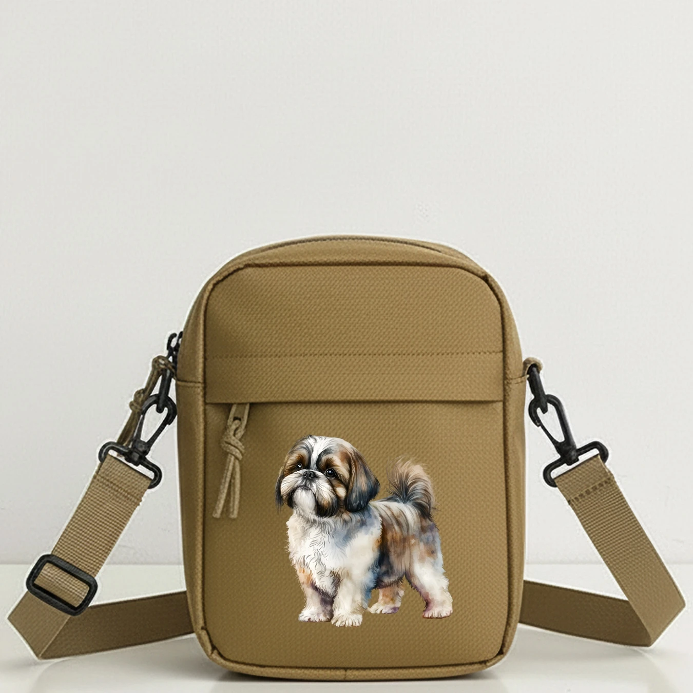 Custom Pet Portrait Crossbody Bag with Adjustable Strap, Unique Watercolor Print, Zippered Purse for Travel, Daily Use, Gifts