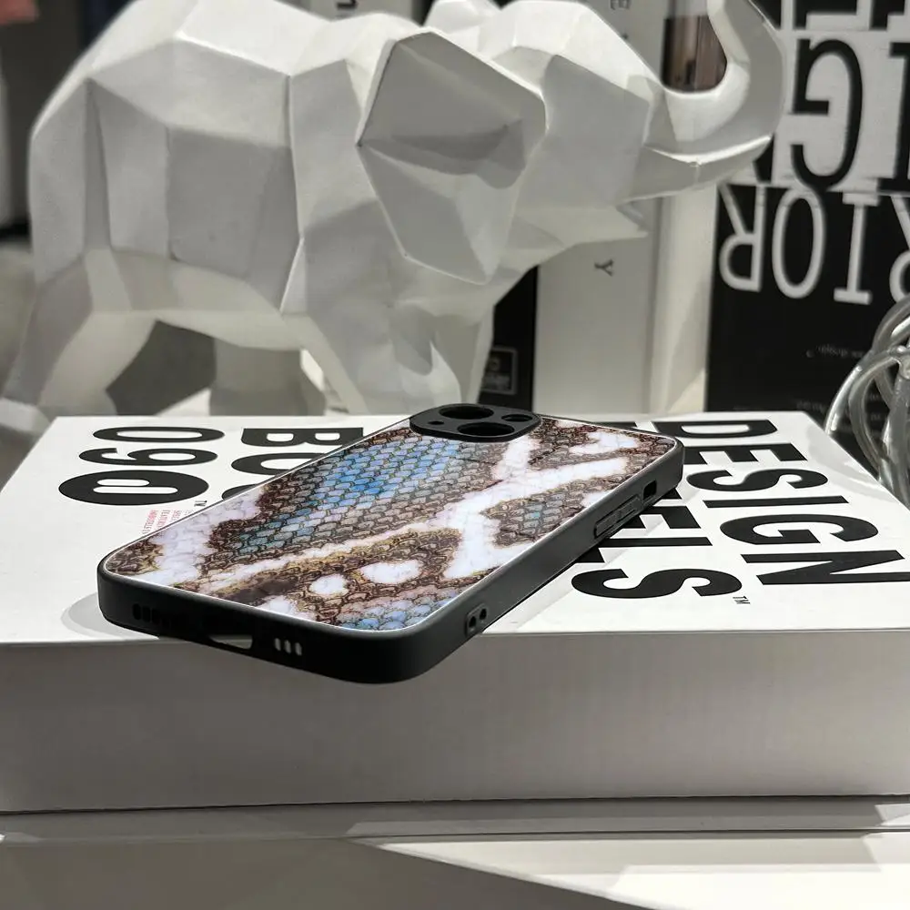 Luxury Leopard Snake leather Anti-Fall Case protectio for iPhone 16 15 13 12 11 14 17 Pro Max Plus 17 Air XS XR Glass phone case - view 3