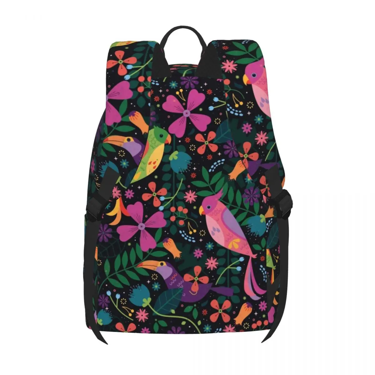 Parrot Floral Print Backpack Enchanted Birds Camping Backpacks Female Aesthetic School Bags Design Soft Rucksack