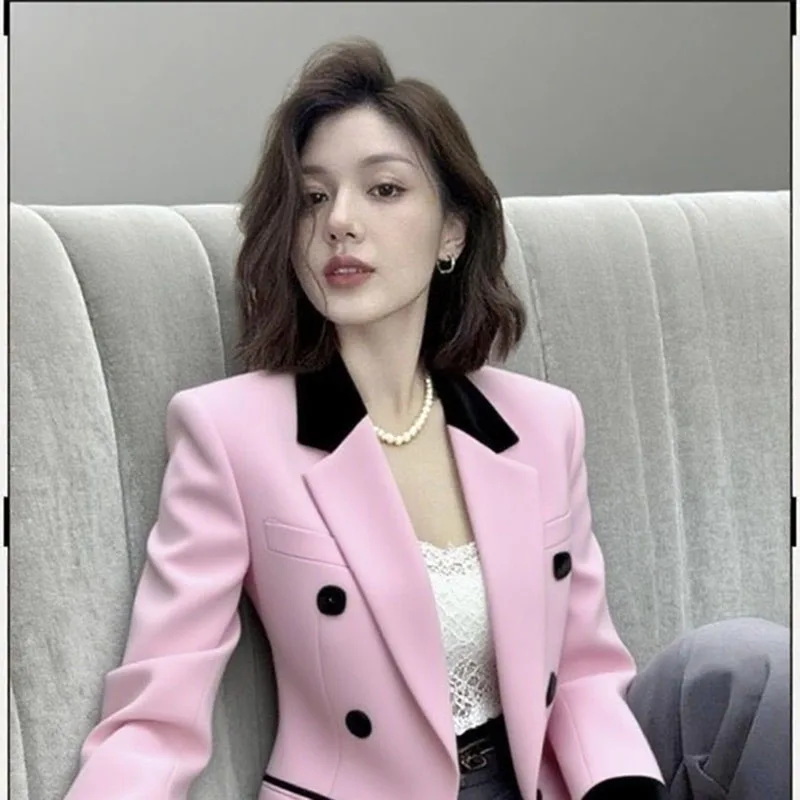 

Женский пиджак-блейзер 2026, весна-осень, повседневный, короткий, новый, модный, розовый, трендовый, в корейском стиле, верхняя одежда, костюмный пиджак, топ, женский