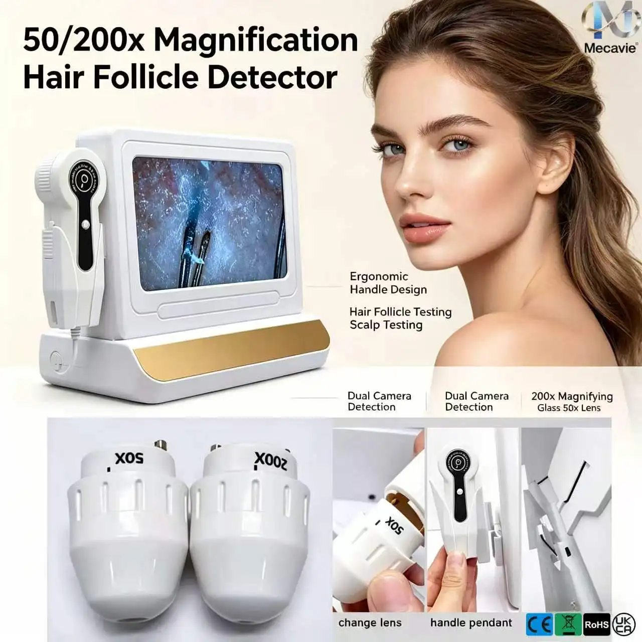 Mecavie Scalp Follicle Analyzer 50X&200X Dual‑Lens Detector HD Imaging Device For Hair Salon Barbershop And Local Beauty Clinic