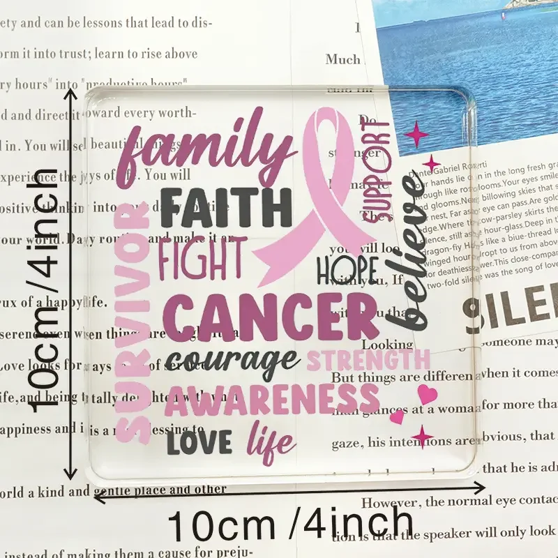 2D Flat, 1pc Square Acrylic Decorative Ornament, Breast Cancer Awareness Pink Ribbon Survivor Encouragement Sign