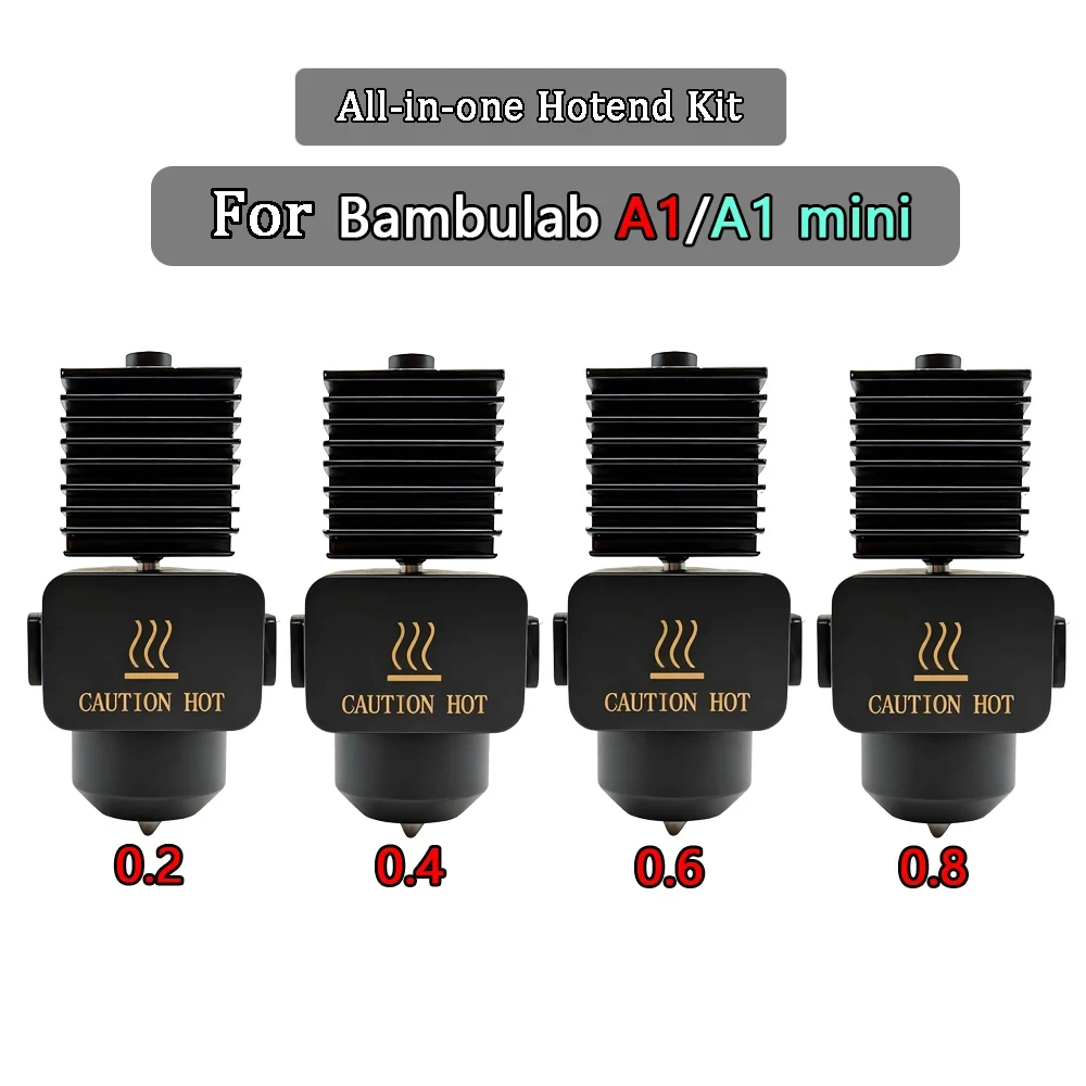 For Bambu Lab A1/A1 Mini All-in-one Hotend Kit with 0.4/0.6/0.8mm Hardened Steel Nozzle for BambuLab A1 Replace Hotend Kit