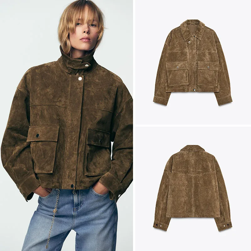 

Модное кожаное пальто-пилот с воротником-стойкой, женское новое поступление, осенний сезон, повседневная верхняя одежда со стойкой