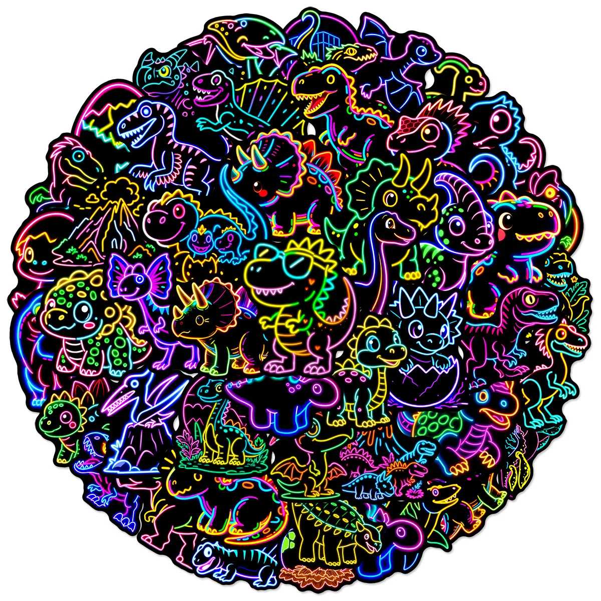 

10/50PCS Funny Dinosaur Cartoon Graffiti Stickers Neon Style Animal Sticker for Computer Notebook Stationery DIY Toys Secret