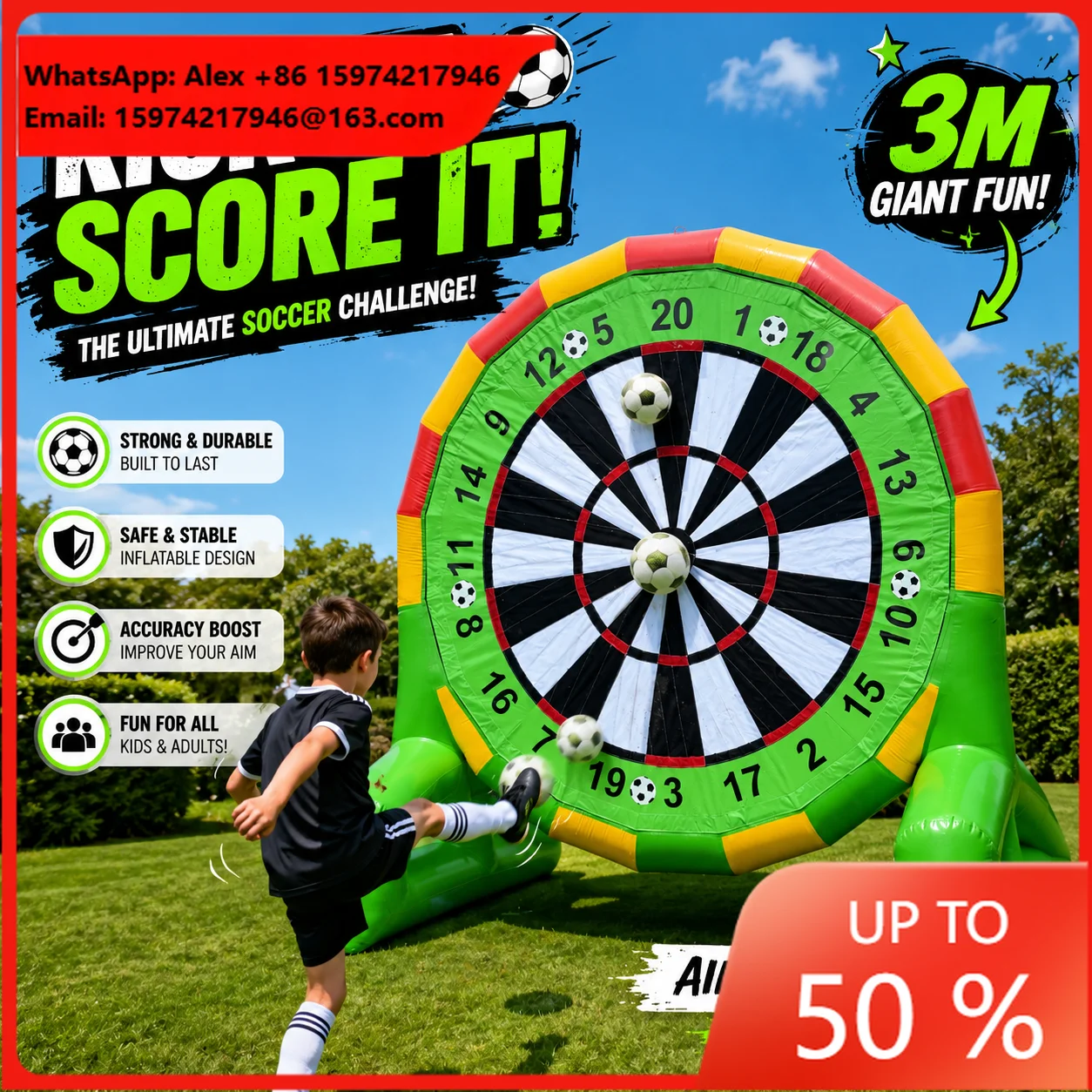 3M Giant Inflatable Soccer Dart Board Game Target For Adults & Kids, Carnival Football Challenge, Event Party Sports Attraction