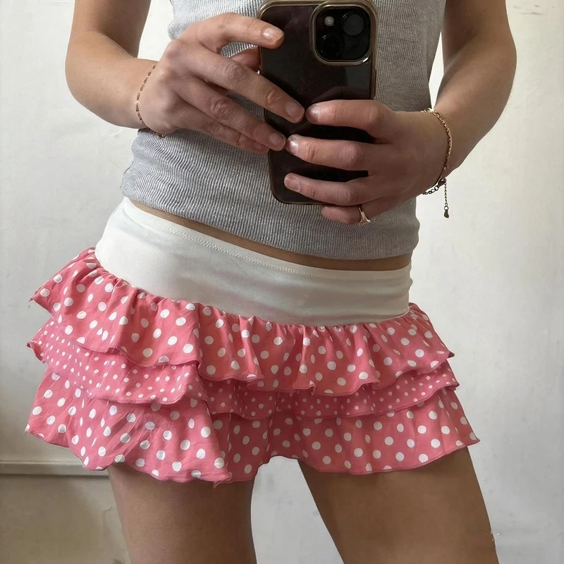 

Vintage Polka Dot Ruffles Mini Skirt E-girl Kawaii Y2k Low Rise Micro Skirt Teen Girl 2000s Retro Fairy Cute Multi-layers Skirt