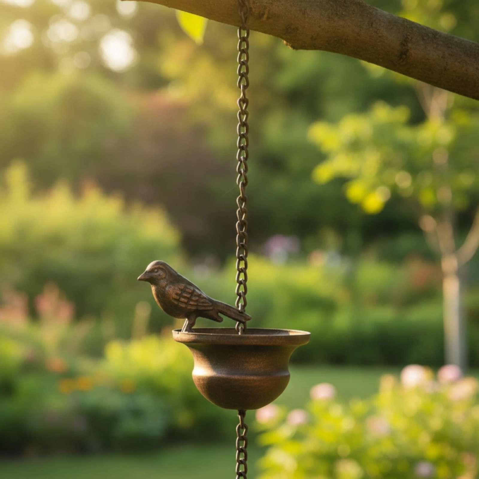 Bird Rain Chain Decorative Rain Chain with Bird Cups Downspout Substitute Rustic Hardware Vintage for Homeowners, Gutter, Garden