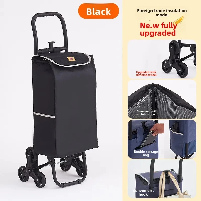 Portable shopping folding handcart, floor climbing tricycle, senior shopping cart, Oxford bag grocery cart, grocery cart