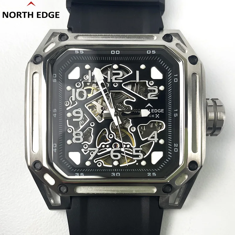 New Luxury Brand NORTH EDGE Seagull Automatic Mechanical Men's Watches 100M Waterproof Dual Skeleton Luminous Male Clock Space-X