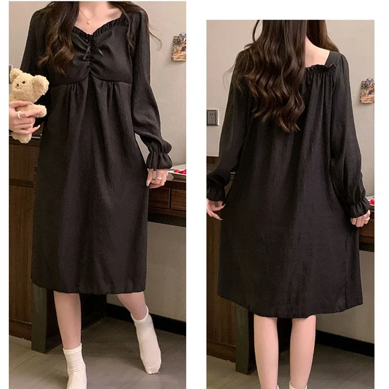 Plus Size Pajamas Women Spring Autumn Cloud Cotton Nightdress Long Sleeves Chest Pad Home Dress Princess Outside Loungewear