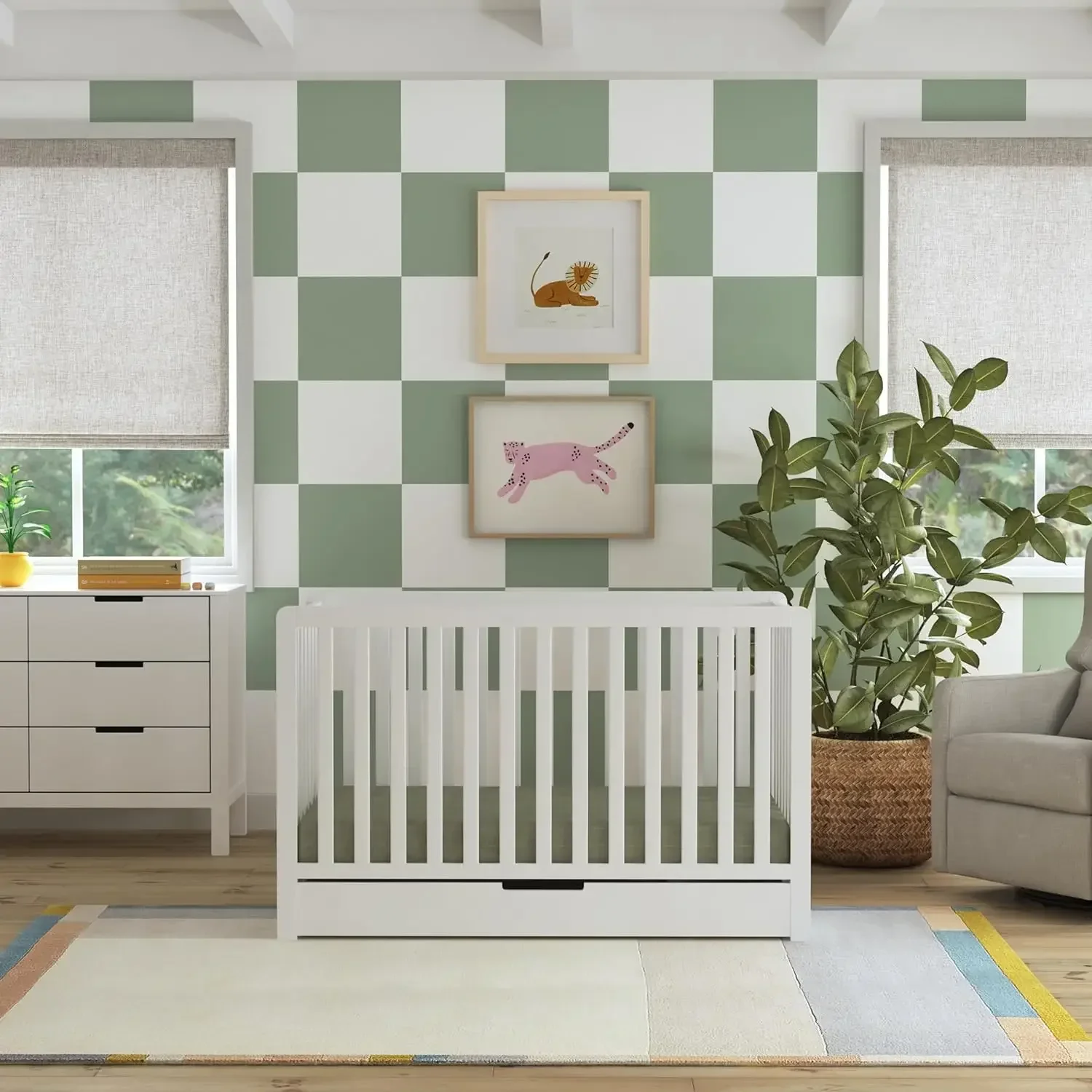 For Carter's by DaVinci Colby 4-in-1 Convertible Crib with Trundle Drawer in White, Greenguard Gold Certified, Undercrib Storage