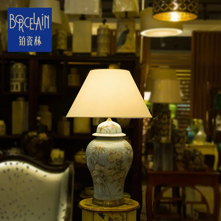 Good Quality Blue Ceramic Desk Lamp, Flower Pattern Led E27 Home Decorative Table Lamp Made in China - Image 5