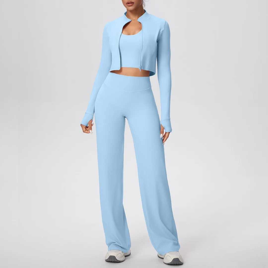 

3PCS Women's Brushed Long Sleeves Pants Yoga Sets High-Waist Peach Hip Yoga Fitness Suit Casual Running Workout Gym Yoga Sets