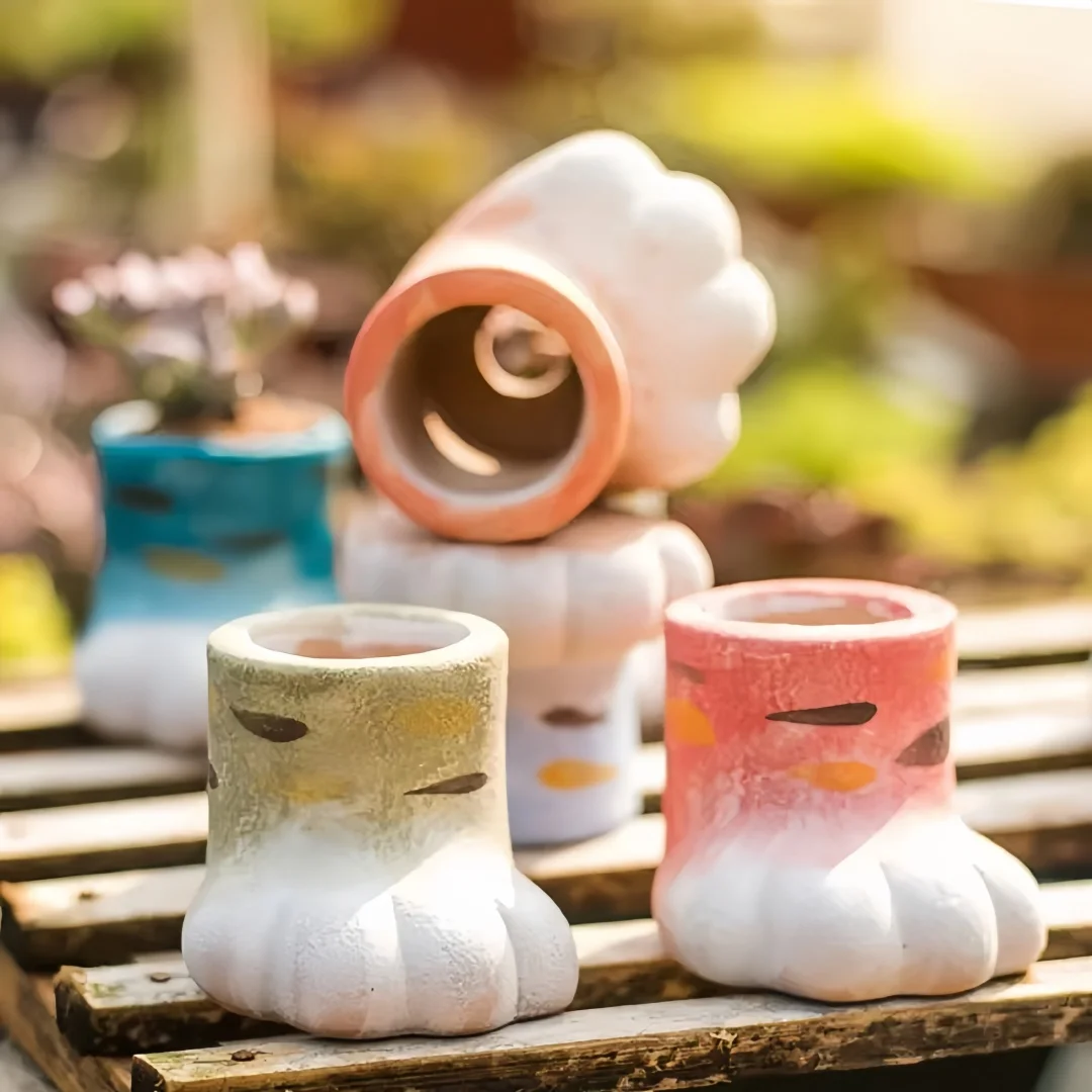 Cat\'s Paw Shape Flowerpot Silicone Mold Cute Claw Succulent Concrete Pot Mold Gypsum Epoxy Resin Microlandscape Moulds