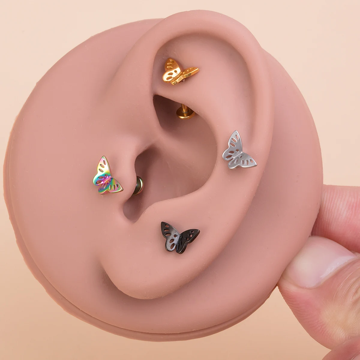 1Pcs 3D Butterfly Labret Medusa Lip Ring Stainless Steel Cartilage Tragus Conch Stud Earring for Women Men body Piercing Jewelry
