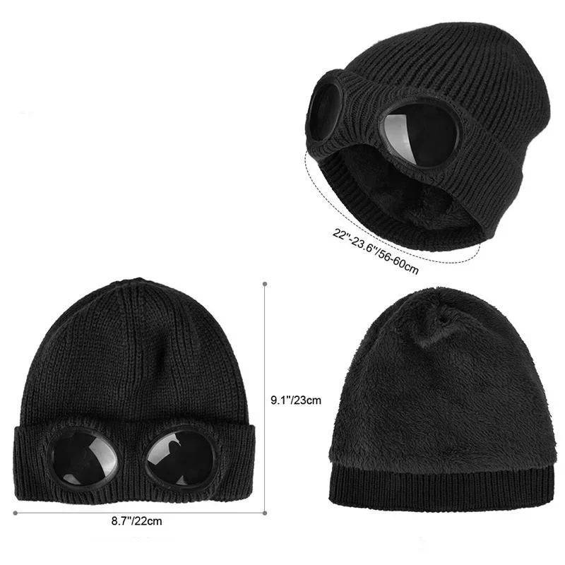 Männer Frauen Winter Plus Plüsch Dicker Wärmer Motorhaube Damen Beiläufige Kappe Acryl Gestrickte Warme Brille Hüte Skullies Beanies R82 – Detail 1