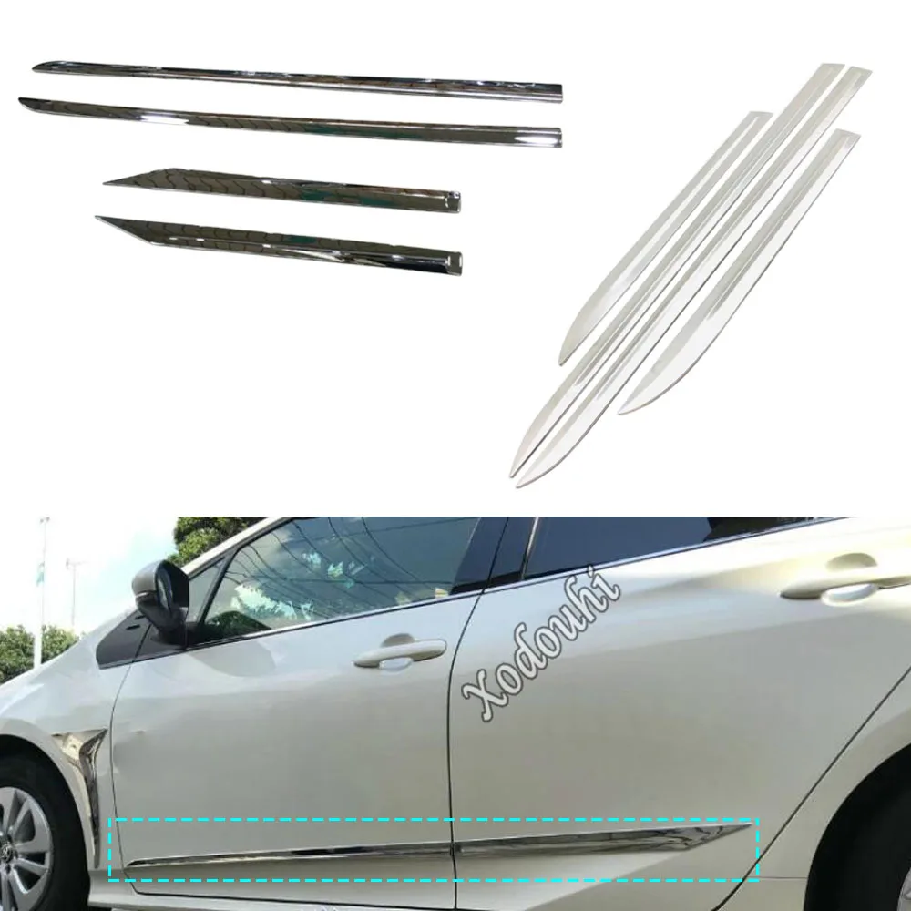 Car ABS/Steel Door Body Trim Strip Molding Stream Panel Bumper Frame Stick 4pcs For Toyota Prius PHV Prime 2017 2018 2019 2020