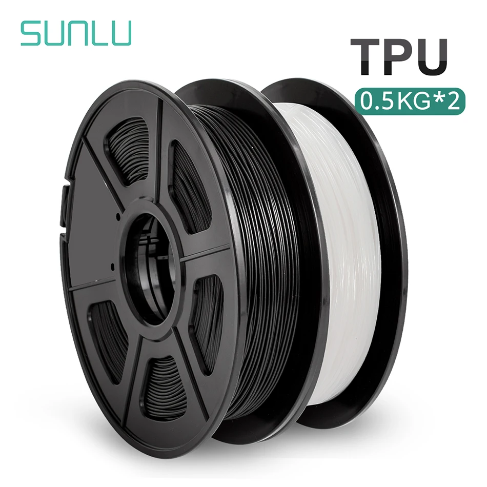 SUNLU 95A TPU 2 rolki włókna 3D 1.75MM 0.5 kg/rolka, duża elastyczność, miękkie nadruki, grafika, dobre buty oporowe starzenia