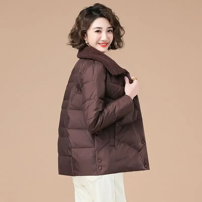 Cropped Thick Padding Quilted Padded Woman Coat Jackets For Women Brown Duck Down Short Winter Chic Point Hot Youthful Clothes