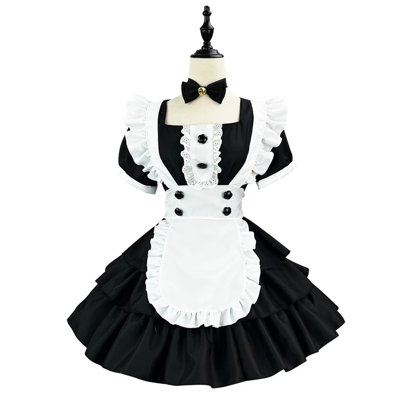 

Square Neck Short Sleeve Tiered Dress Apron Suit Classic Black and White Lolita Attire Suit Japanese Anime Maid Cosplay Costume