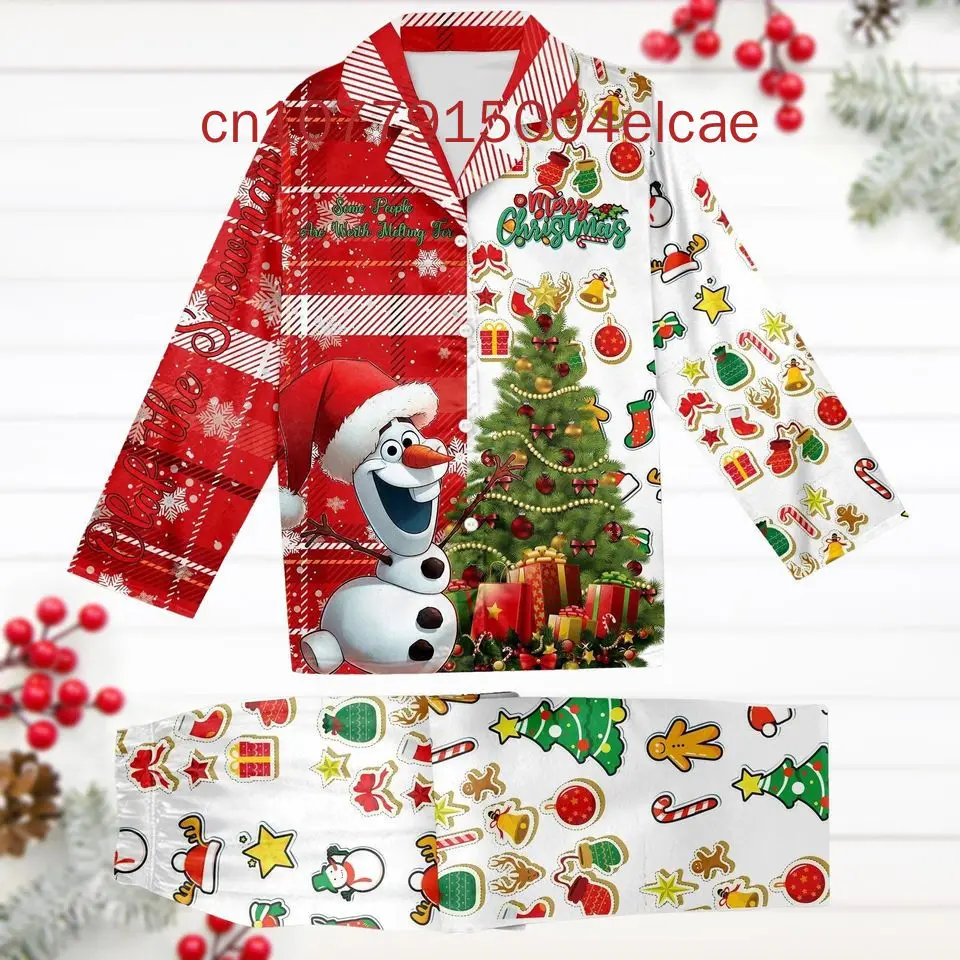 New olaf Autumn Long Sleeve Pants Two-piece Set Men's And Women's Pajamas Silk Pajamas Women's Cartoon Pajamas Pants Set