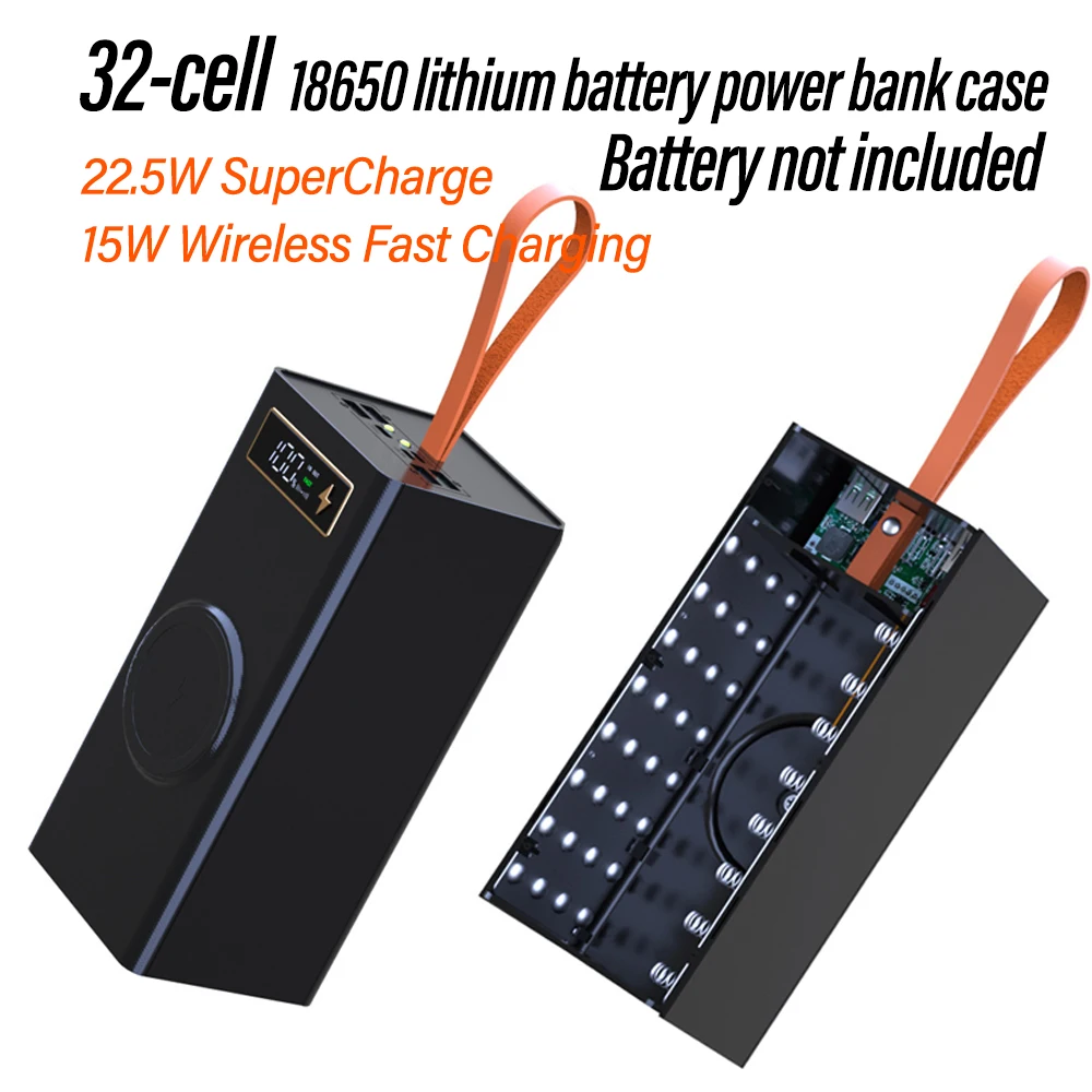 Detachable No Welding 32 Cells 18650 DIY Power Bank Shell Kit Wireless Charging Large Capacity Module For 18650 Lithium Battery
