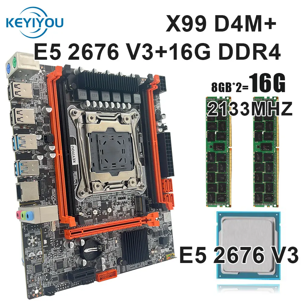 KEYIYOU X99D4M LGA 2011-3 motherboard kit xeon Kit 16GB 2133MHz E5 2676 V3 2.4GHz 12 cores/24 threads