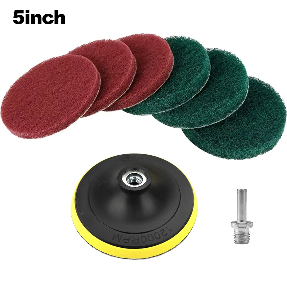Sanding Pad With M10/M14 Drill Adapter 4/5in Drill Power Brush Tile Scrubber Scouring Pads Cleaning Kit Household Cleaning Tool