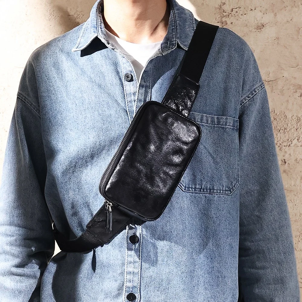 Bandolera de cuero genuino para hombre y mujer, bolso de hombro de moda para senderismo