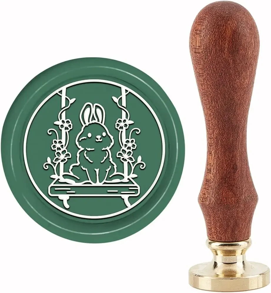 1PC Rabbit Wax Seal Stamp Swings Sealing Wax Stamps Flower 30mm Retro Vintage Removable Brass Stamp Head with Wood Handle