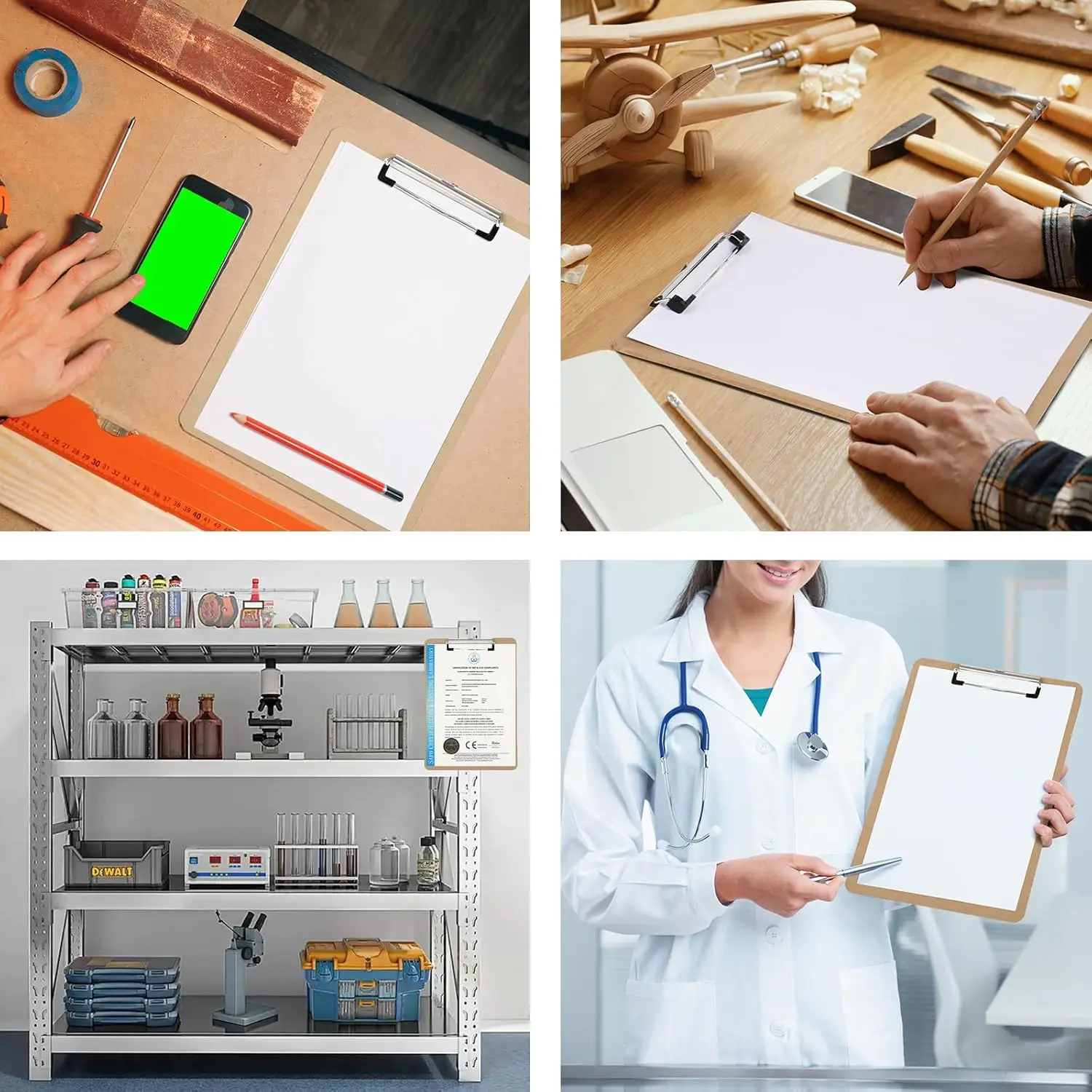 عبوتان من حافظة المكتب الصلبة، حافظة بحجم الحروف مع مشبك منخفض المستوى، مشبك كلاسيكي، حافظات خشبية مقاس 9 × 12.5 بوصة