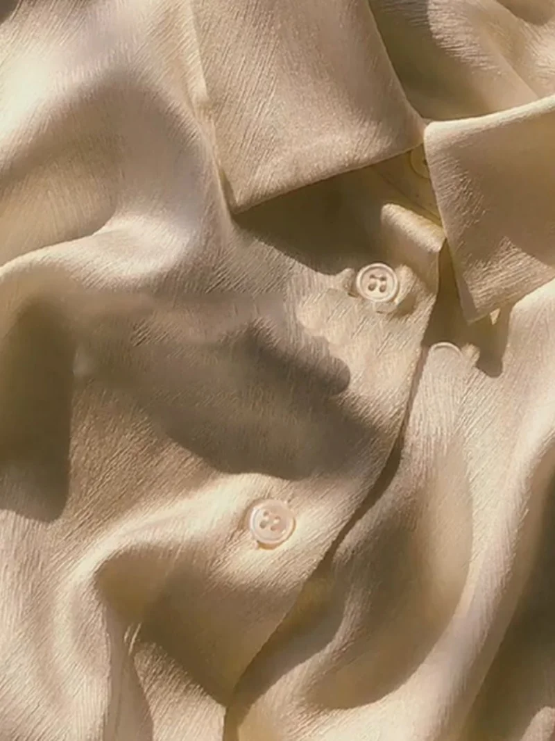 

2024 Spring New Champagne Color Texture Sensation Women's Long Sve Loose Versatile High-End Feeling irt Commute Sle Pu...