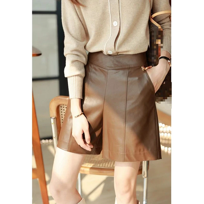 

Autumn and Winter New Wide Leg Sheepskin Genuine Leather Pants Women's Medium & High Waist Straight Figure Flattering Leathe