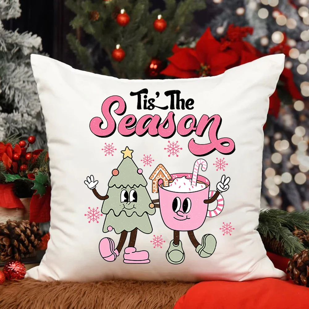 Tis The Season Christmas Pillow Case Christmas Decorate Home Cushion Cover Holiday Pillowcase Xmas Gift for Family Friends