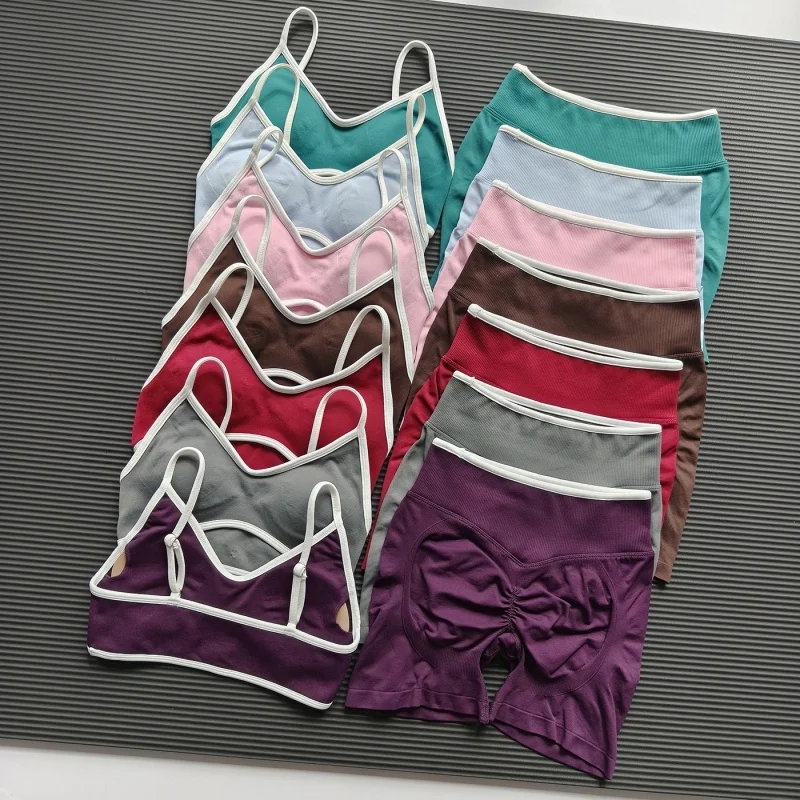 Women 2 Piece Workout Set Built In Bra High Waist Shorts Seamless Tummy Control Quick Dry Gym Yoga Activewear