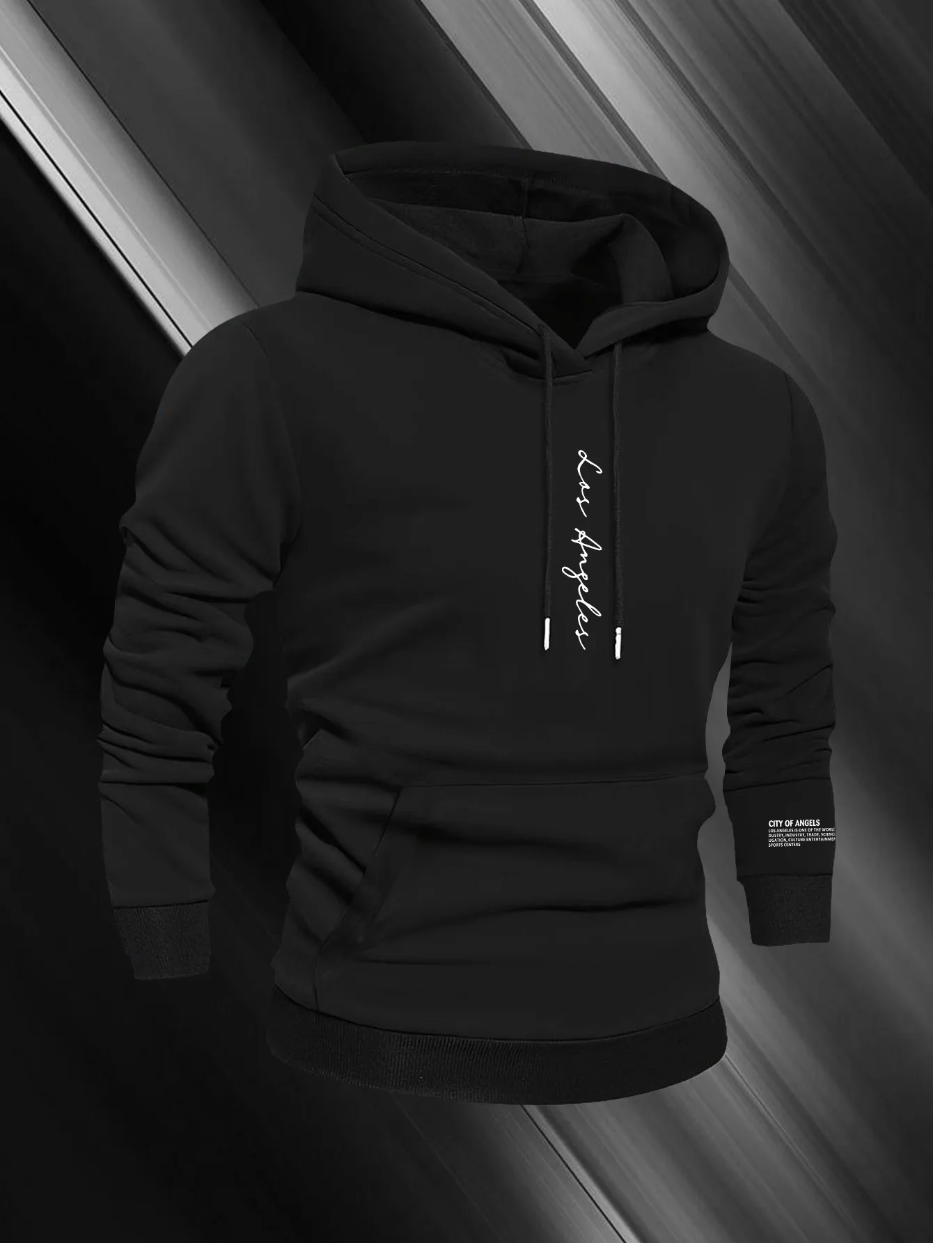 Los Angeles Directional Opening Spring Autumn New Print Men'S Fleece Drawstring Hoodie with Kangaroo Pocket And Hooded Pullover